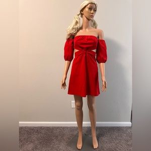 SHEIN WYWH Off Shoulder Cut Out Shirred Tie Back Dress